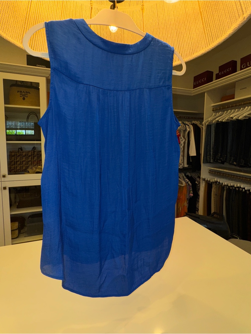 Vince Camuto Sleeveless V-Neck Satin Shell Top - Cobalt Blue - Picture 4 of 11